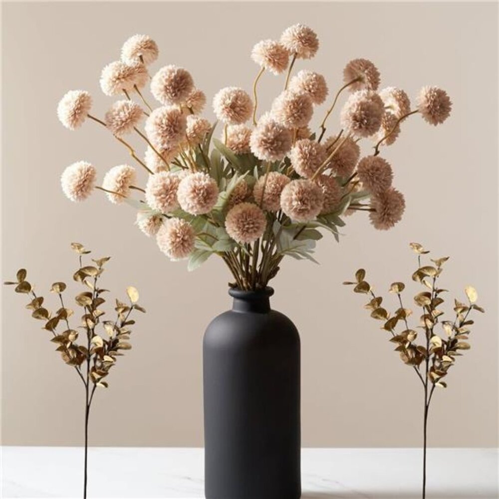Beige Fake Flowers Silk 10 Stems With Eucalyptus, Faux Flowers For Vase
